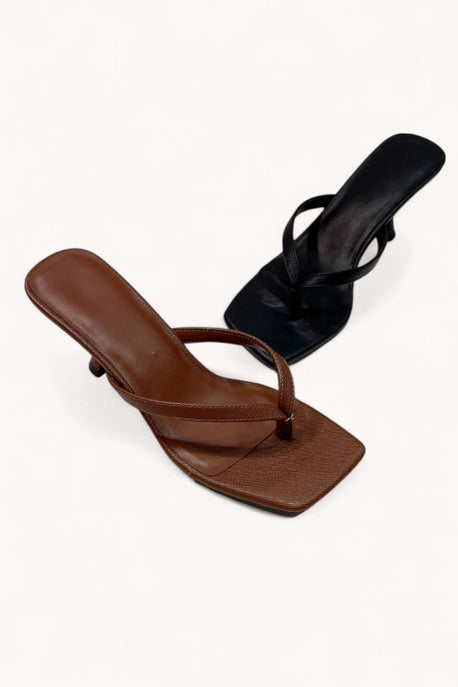 Brown Square-Toe Thong Strap Kitten Heel-Shoes-Krush Kandy, Women's Online Fashion Boutique Located in Phoenix, Arizona (Scottsdale Area)