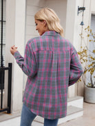 Mandy Pocketed Plaid Collared Neck Long Sleeve Shirt-Krush Kandy, Women's Online Fashion Boutique Located in Phoenix, Arizona (Scottsdale Area)