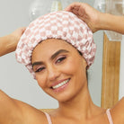 Satin Lined Flexi Shower Cap - Terracotta Checker-Hair Accessories-Krush Kandy, Women's Online Fashion Boutique Located in Phoenix, Arizona (Scottsdale Area)