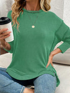 Side Slit Round Neck Dropped Shoulder Sweatshirt-Sweaters-Krush Kandy, Women's Online Fashion Boutique Located in Phoenix, Arizona (Scottsdale Area)