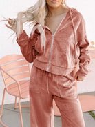 Zip Up Dropped Shoulder Hooded Top and Pants Set-2 Piece Outfit Sets-Krush Kandy, Women's Online Fashion Boutique Located in Phoenix, Arizona (Scottsdale Area)