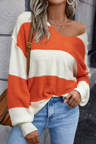 Harvest Stripe V-Neck Sweater-Sweaters-Krush Kandy, Women's Online Fashion Boutique Located in Phoenix, Arizona (Scottsdale Area)
