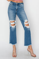 RISEN Mid Rise Distressed Cropped Flare Jeans-Denim-Krush Kandy, Women's Online Fashion Boutique Located in Phoenix, Arizona (Scottsdale Area)