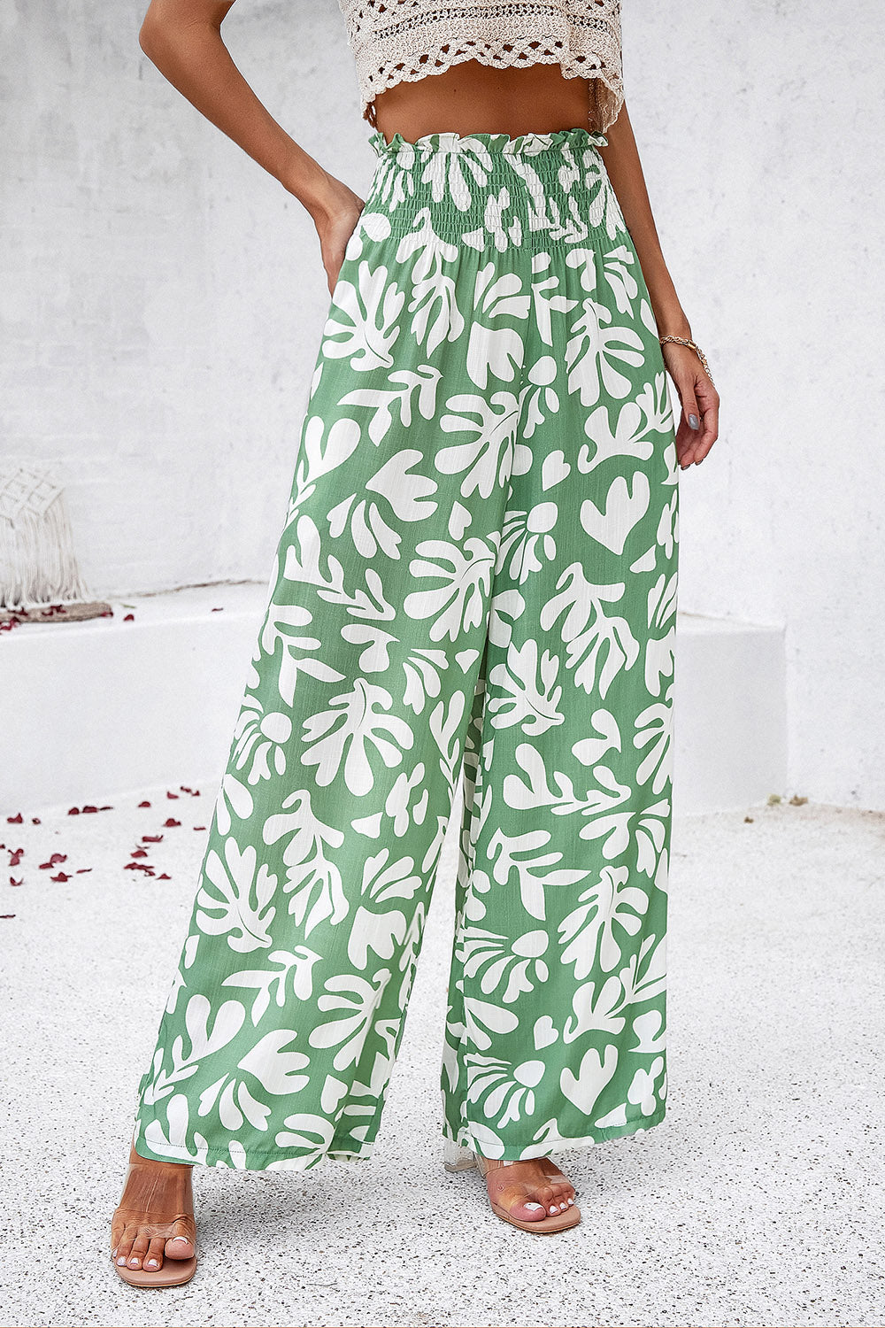 Smocked Printed Wide Leg Pants with Pockets-Pants-Krush Kandy, Women's Online Fashion Boutique Located in Phoenix, Arizona (Scottsdale Area)