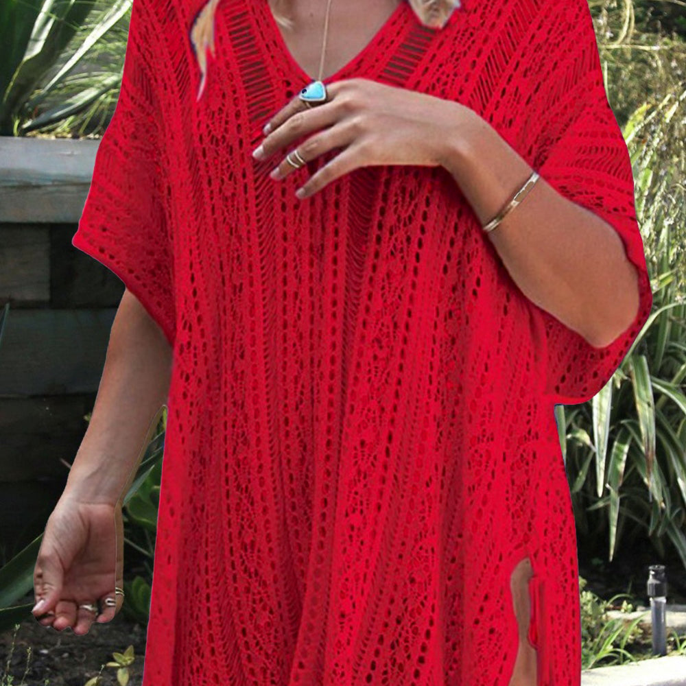 Cutout V-Neck Cover-Up with Tassel-Cover-Ups-Krush Kandy, Women's Online Fashion Boutique Located in Phoenix, Arizona (Scottsdale Area)