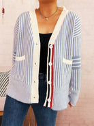 Striped Button-Front Cardigan with Contrast Trim-Cardigan-Krush Kandy, Women's Online Fashion Boutique Located in Phoenix, Arizona (Scottsdale Area)