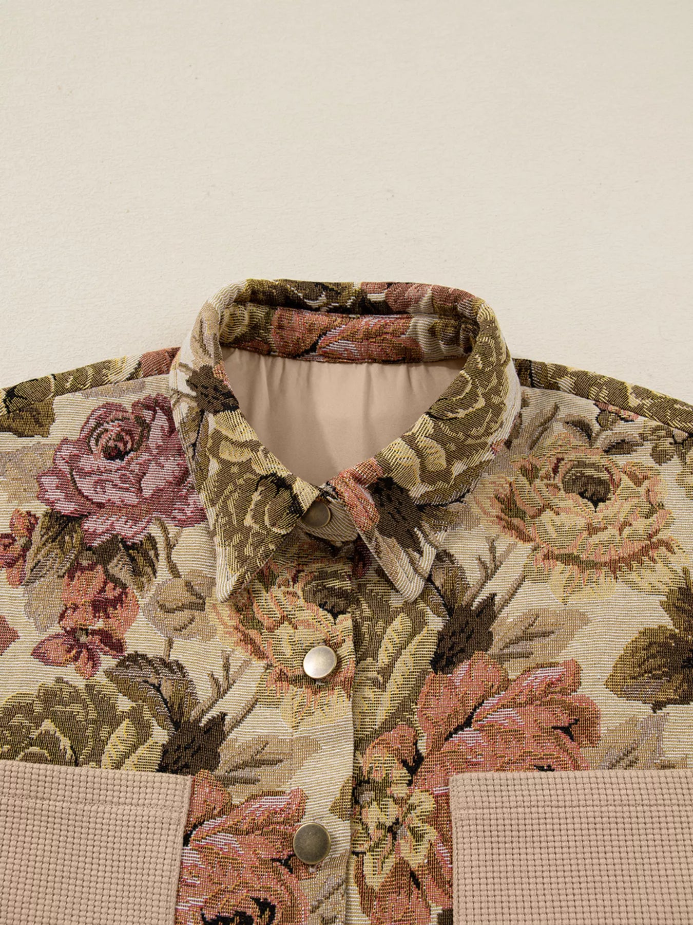 Floral Waffle Knit Patchwork Chest Pockets Buttoned Jacket-Jacket-Krush Kandy, Women's Online Fashion Boutique Located in Phoenix, Arizona (Scottsdale Area)