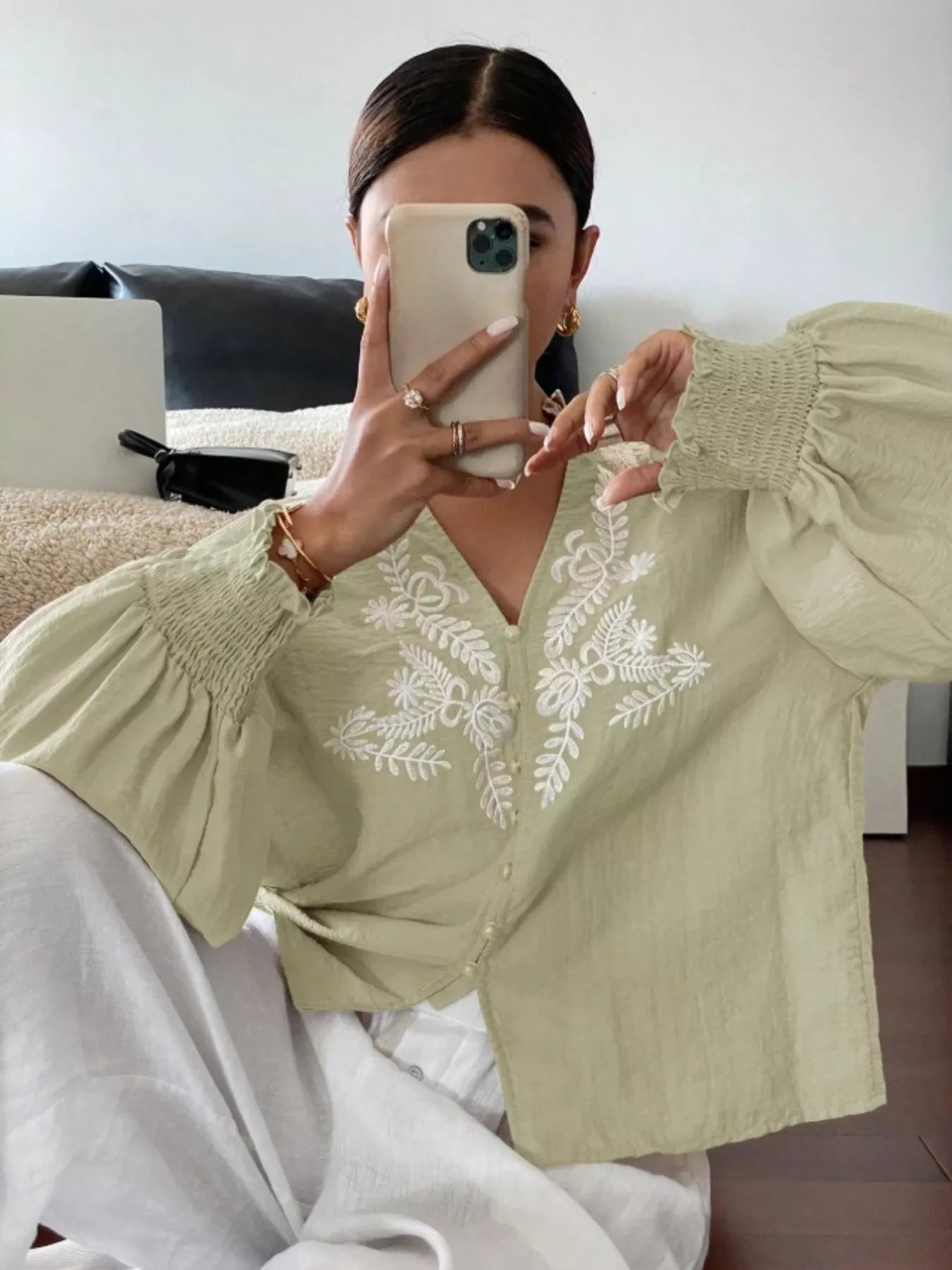 Embroidered Long Sleeve Blouse-Blouses-Krush Kandy, Women's Online Fashion Boutique Located in Phoenix, Arizona (Scottsdale Area)