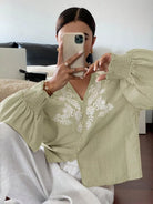 Embroidered Long Sleeve Blouse-Blouses-Krush Kandy, Women's Online Fashion Boutique Located in Phoenix, Arizona (Scottsdale Area)