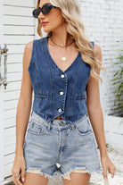 Button Down V-Neck Denim Vest-Krush Kandy, Women's Online Fashion Boutique Located in Phoenix, Arizona (Scottsdale Area)
