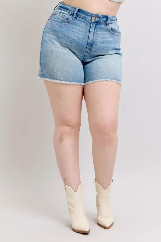 Judy Blue High Waist Western Embroidery Cut-Off Shorts-Denim-Krush Kandy, Women's Online Fashion Boutique Located in Phoenix, Arizona (Scottsdale Area)