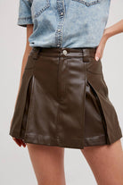 Front Pleated Faux Leather Skort-Skirts-Krush Kandy, Women's Online Fashion Boutique Located in Phoenix, Arizona (Scottsdale Area)