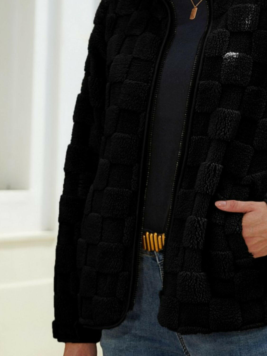 Fuzzy Checkered Zip Up Jacket-Krush Kandy, Women's Online Fashion Boutique Located in Phoenix, Arizona (Scottsdale Area)