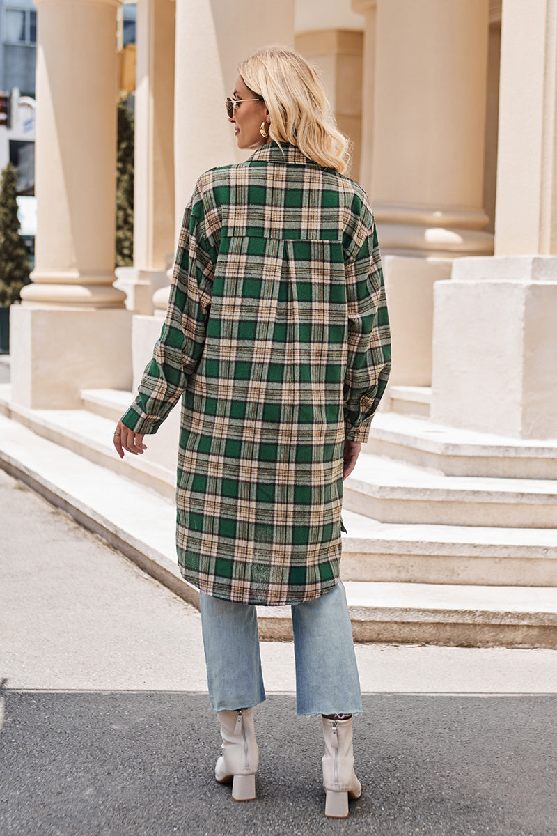 Mandy Plaid Collared Neck Long Sleeve Coat-Jackets-Krush Kandy, Women's Online Fashion Boutique Located in Phoenix, Arizona (Scottsdale Area)