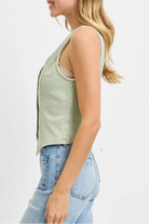 RISEN Full Size V Neck Button Down Vest Plus Size-Vests-Krush Kandy, Women's Online Fashion Boutique Located in Phoenix, Arizona (Scottsdale Area)