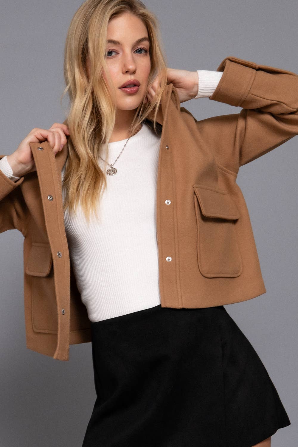 Plus Size Long Sleeve Soft Felt Jacket-Jackets-Krush Kandy, Women's Online Fashion Boutique Located in Phoenix, Arizona (Scottsdale Area)