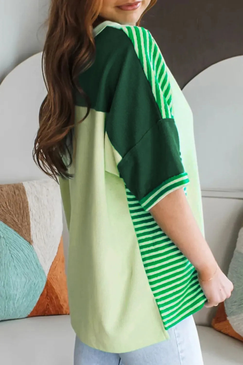 Lime Lane Waffle-Knit Colorblock Top-Short Sleeve Tops-Krush Kandy, Women's Online Fashion Boutique Located in Phoenix, Arizona (Scottsdale Area)