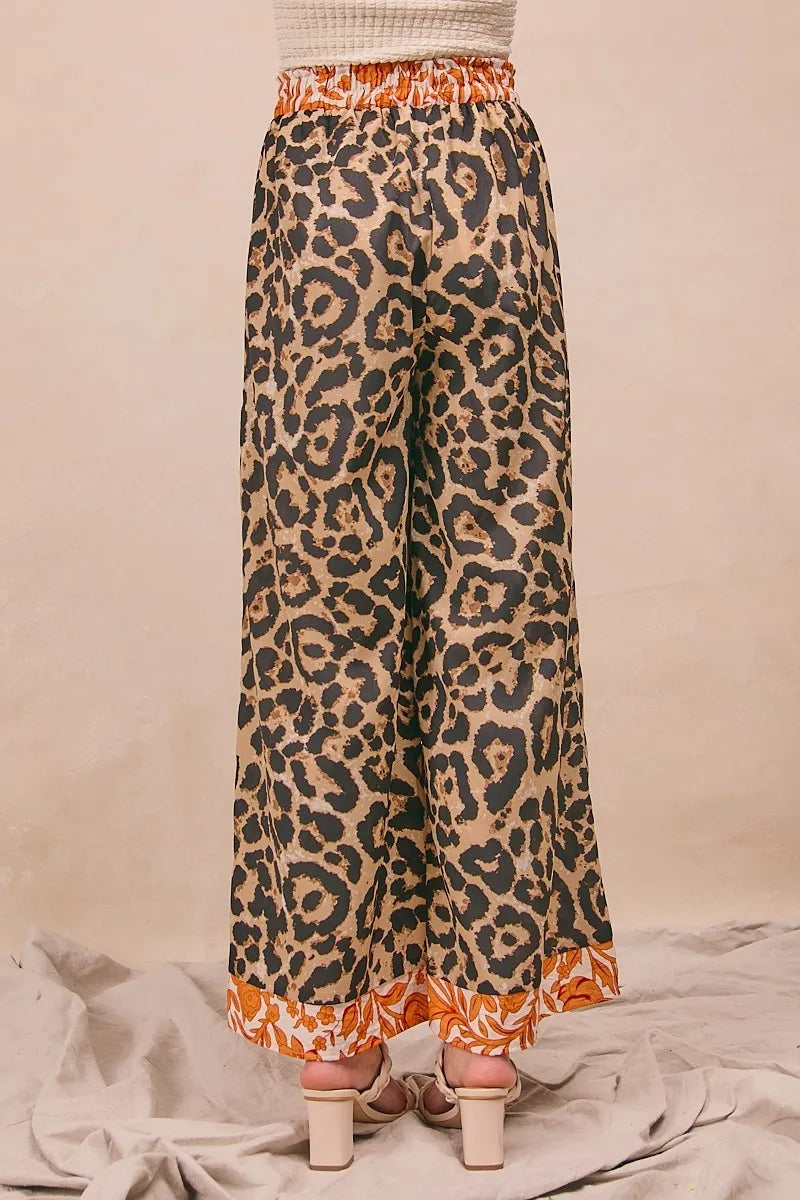 BiBi Leopard Print With Contrast Banded Wide Pants-pants-Krush Kandy, Women's Online Fashion Boutique Located in Phoenix, Arizona (Scottsdale Area)