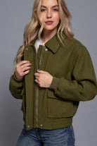 Long Sleeve Lapel Collar Soft Felt Bomber Jacket-Jackets-Krush Kandy, Women's Online Fashion Boutique Located in Phoenix, Arizona (Scottsdale Area)
