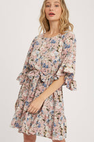 Floral Print Angel Sleeves Dress-Dresses-Krush Kandy, Women's Online Fashion Boutique Located in Phoenix, Arizona (Scottsdale Area)