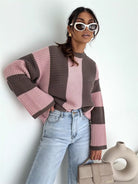 Color Block Long Sleeve Sweater-Sweater-Krush Kandy, Women's Online Fashion Boutique Located in Phoenix, Arizona (Scottsdale Area)