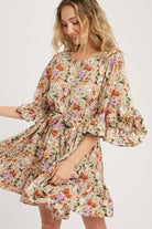 Floral Print Angel Sleeves Dress-Dresses-Krush Kandy, Women's Online Fashion Boutique Located in Phoenix, Arizona (Scottsdale Area)