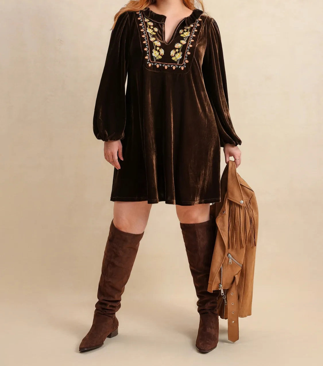 Plus Size Embroidered Notched Balloon Sleeve Mini Dress-Dresses-Krush Kandy, Women's Online Fashion Boutique Located in Phoenix, Arizona (Scottsdale Area)