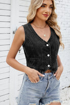 Button Down V-Neck Denim Vest-Krush Kandy, Women's Online Fashion Boutique Located in Phoenix, Arizona (Scottsdale Area)