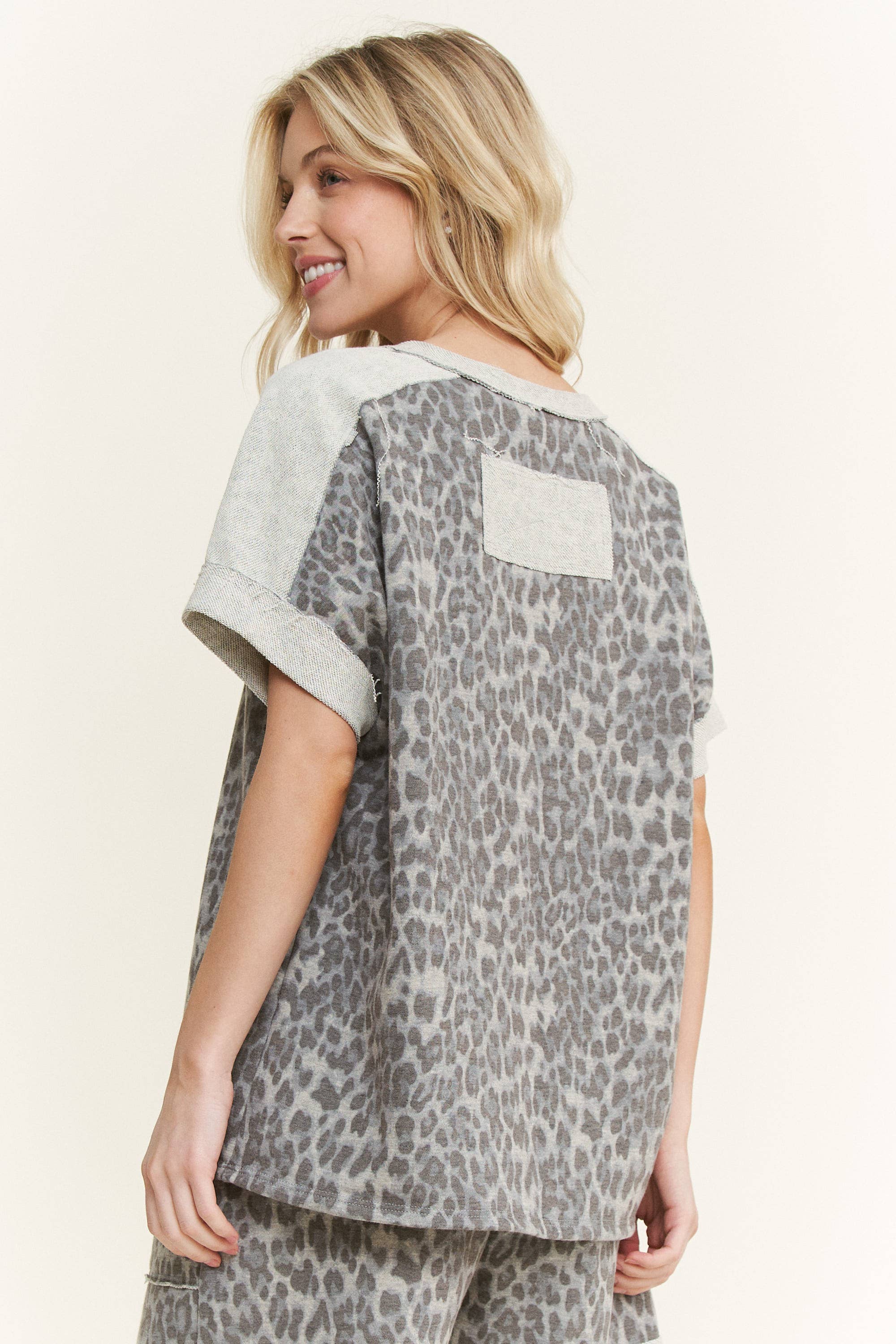 Mineral Washed Leopard Animal Print V-Neck Shirt-Tops-Krush Kandy, Women's Online Fashion Boutique Located in Phoenix, Arizona (Scottsdale Area)