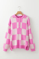Bubblegum Check Henley Sweater-Sweaters-Krush Kandy, Women's Online Fashion Boutique Located in Phoenix, Arizona (Scottsdale Area)