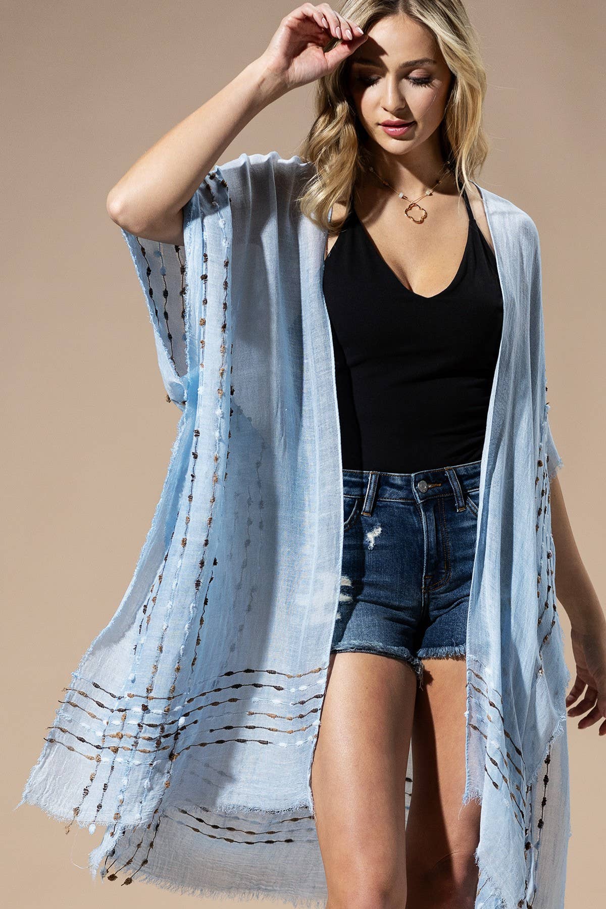 Colored Stitch Cover Up Kimono-Kimono-Krush Kandy, Women's Online Fashion Boutique Located in Phoenix, Arizona (Scottsdale Area)