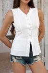 Devine Button Down V-Neck Sleeveless Top-Krush Kandy, Women's Online Fashion Boutique Located in Phoenix, Arizona (Scottsdale Area)