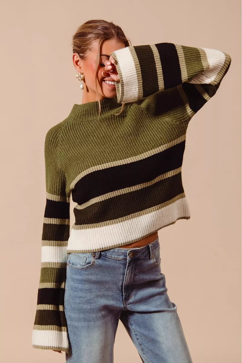 SO ME Multi Color Striped Mock Neck Sweater-Sweater-Krush Kandy, Women's Online Fashion Boutique Located in Phoenix, Arizona (Scottsdale Area)