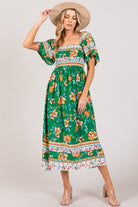SAGE + FIG Printed Smocked Short Sleeve Midi Dress-Krush Kandy, Women's Online Fashion Boutique Located in Phoenix, Arizona (Scottsdale Area)