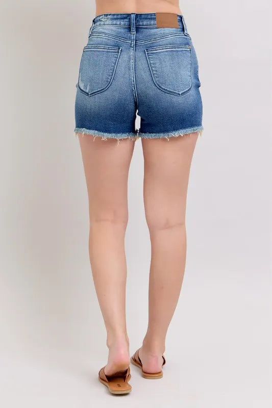 Judy Blue V-Front Shield Pocket Denim Shorts-Denim-Krush Kandy, Women's Online Fashion Boutique Located in Phoenix, Arizona (Scottsdale Area)