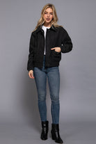 Long Sleeve Lapel Collar Soft Felt Bomber Jacket-Jackets-Krush Kandy, Women's Online Fashion Boutique Located in Phoenix, Arizona (Scottsdale Area)