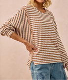 BiBi Open Seam Detail Textured Stripe Knit Top-Sweaters-Krush Kandy, Women's Online Fashion Boutique Located in Phoenix, Arizona (Scottsdale Area)