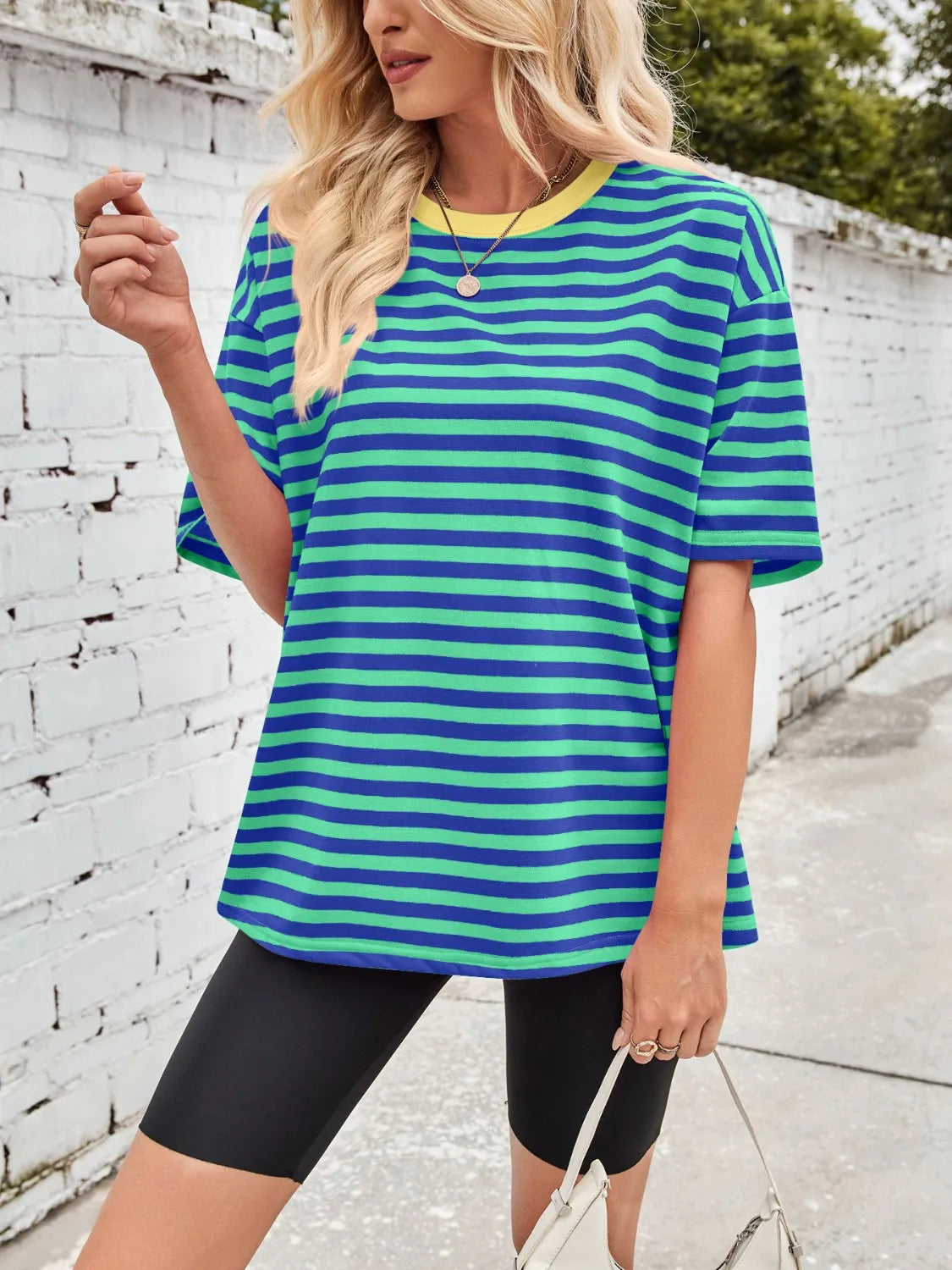 Neon Pop Stripe Oversized Tee-Tops-Krush Kandy, Women's Online Fashion Boutique Located in Phoenix, Arizona (Scottsdale Area)