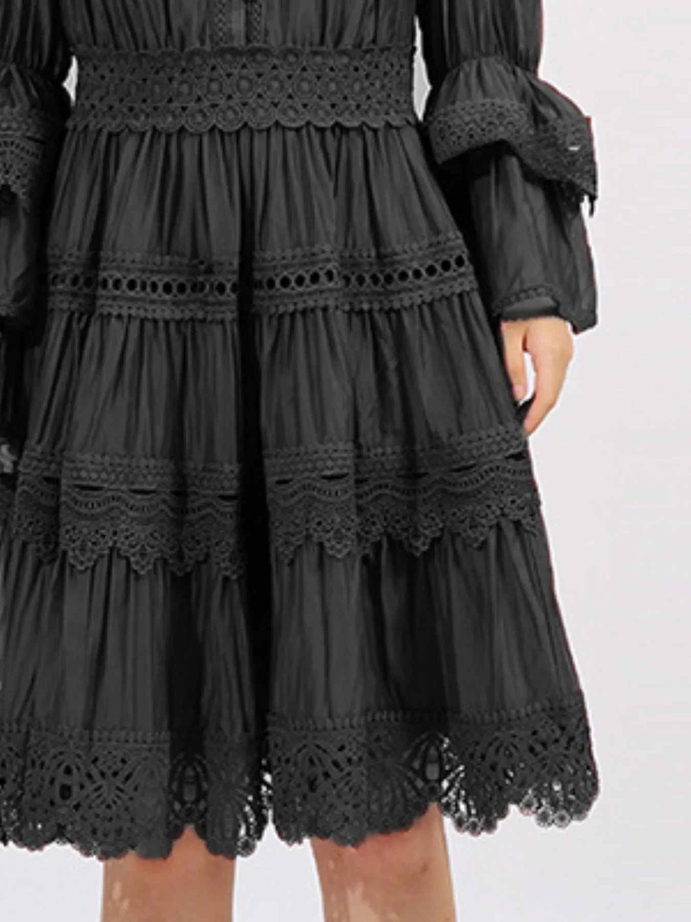 Ruffle Lace Trim Long Sleeve Dress-Dresses-Krush Kandy, Women's Online Fashion Boutique Located in Phoenix, Arizona (Scottsdale Area)