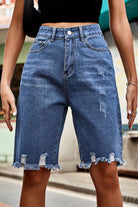 Raw Hem High Waist Denim Shorts with Pockets-Short-Krush Kandy, Women's Online Fashion Boutique Located in Phoenix, Arizona (Scottsdale Area)