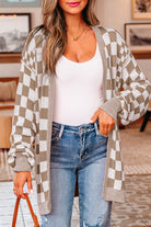 Brown Checkered Colorblock Cardigan-Cardigans-Krush Kandy, Women's Online Fashion Boutique Located in Phoenix, Arizona (Scottsdale Area)