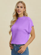 Double Take Full Size Mock Neck Short Sleeve Sweater-Sweaters-Krush Kandy, Women's Online Fashion Boutique Located in Phoenix, Arizona (Scottsdale Area)