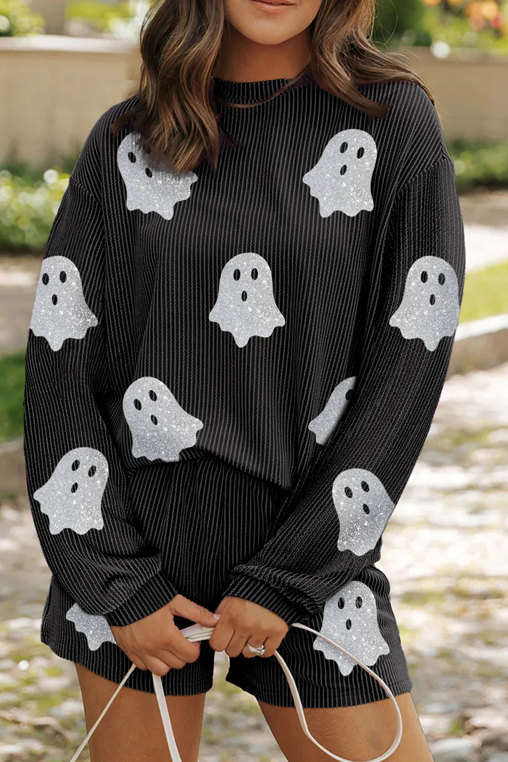 Ghostly Ribbed Sweater & Shorts Set-2 Piece Outfit Sets-Krush Kandy, Women's Online Fashion Boutique Located in Phoenix, Arizona (Scottsdale Area)