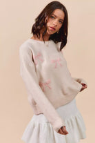 SO ME Embroidered Ribbon Round Neck Sweater-Sweaters-Krush Kandy, Women's Online Fashion Boutique Located in Phoenix, Arizona (Scottsdale Area)