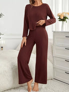 Ribbed Round Neck Long Sleeve Top and Pants Lounge Set-Loungewear-Krush Kandy, Women's Online Fashion Boutique Located in Phoenix, Arizona (Scottsdale Area)