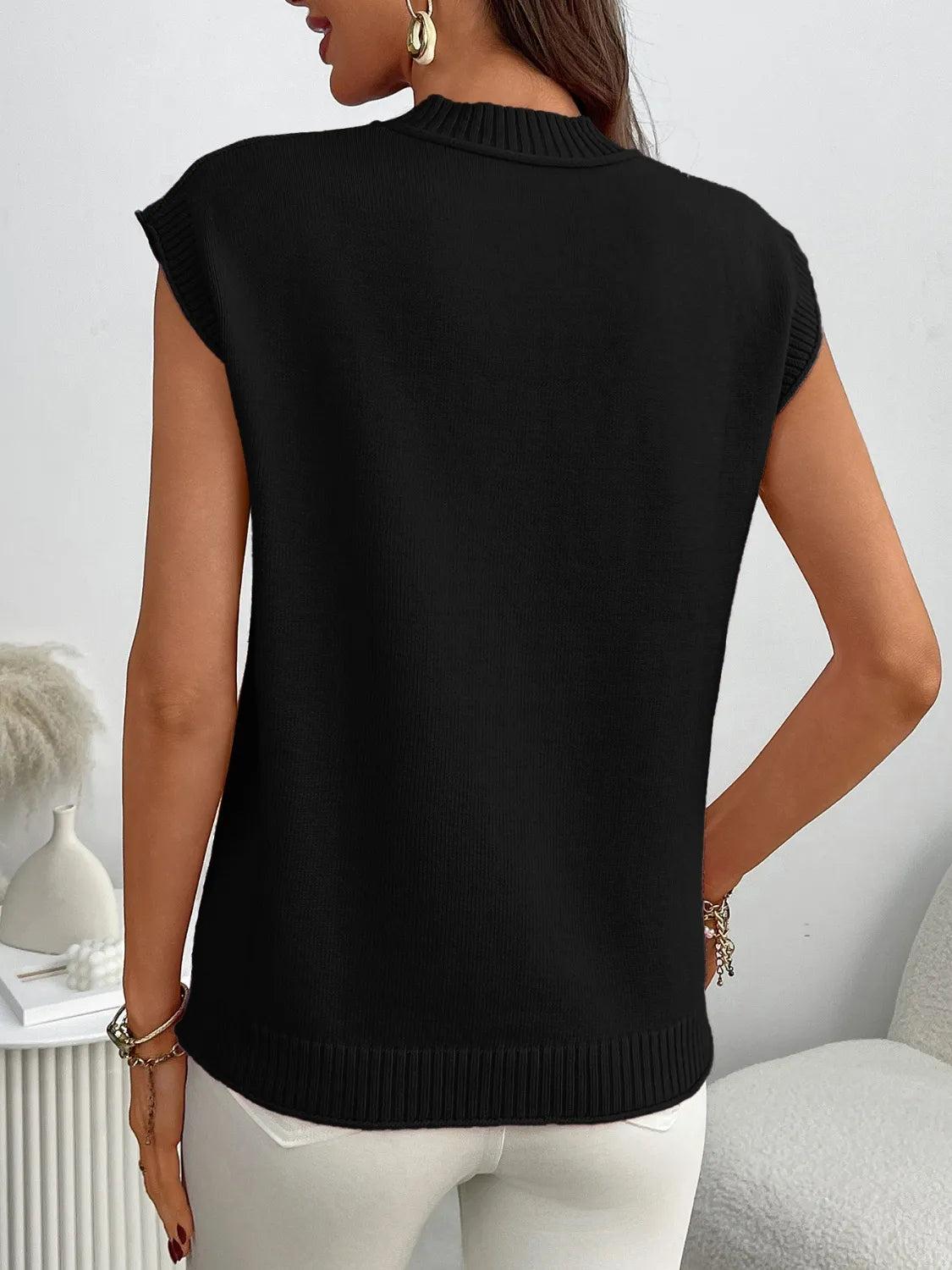 Mock Neck Cap Sleeve Knit Top-Tops-Krush Kandy, Women's Online Fashion Boutique Located in Phoenix, Arizona (Scottsdale Area)