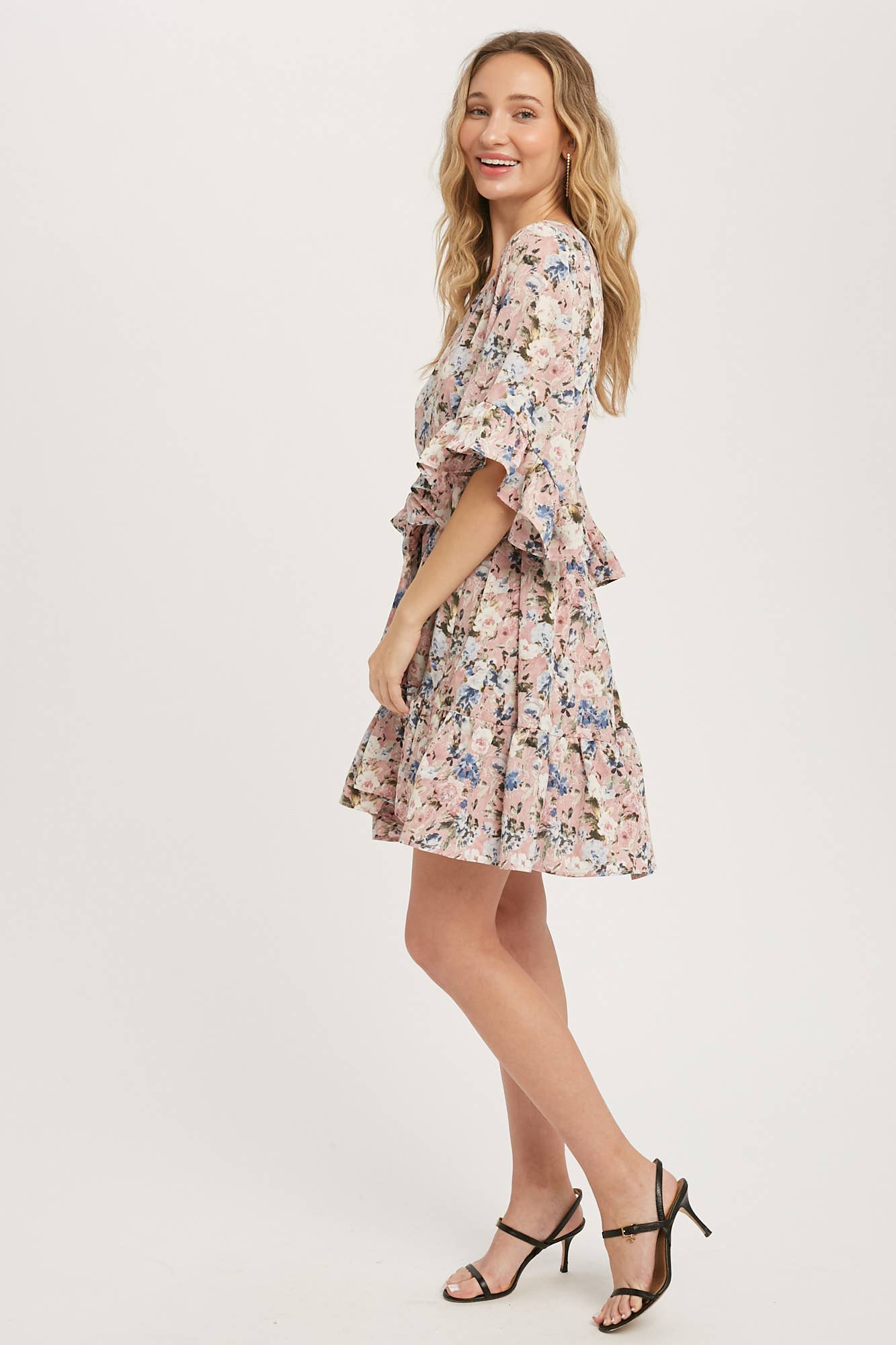 Floral Print Angel Sleeves Dress-Dresses-Krush Kandy, Women's Online Fashion Boutique Located in Phoenix, Arizona (Scottsdale Area)