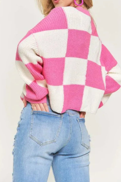 ADORA Plus Size Comfy Checkered Colorblock Sweater Top-Sweater-Krush Kandy, Women's Online Fashion Boutique Located in Phoenix, Arizona (Scottsdale Area)