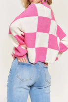 ADORA Plus Size Comfy Checkered Colorblock Sweater Top-Sweater-Krush Kandy, Women's Online Fashion Boutique Located in Phoenix, Arizona (Scottsdale Area)
