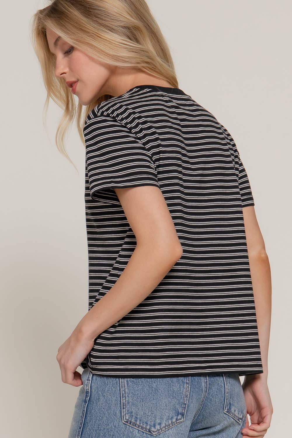 Black & White Striped Tee-Tops-Krush Kandy, Women's Online Fashion Boutique Located in Phoenix, Arizona (Scottsdale Area)